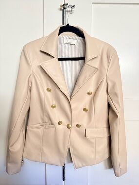 Anthropologie Cream Double-Breasted Blazer with Gold Buttons